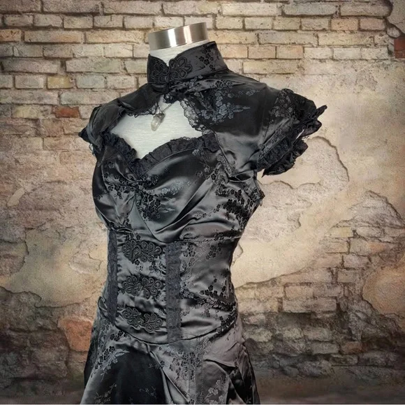 Jawbreaker Gothic Victorian Edwardian Prom Ball Witch Black Dress L - Picture 6 of 9